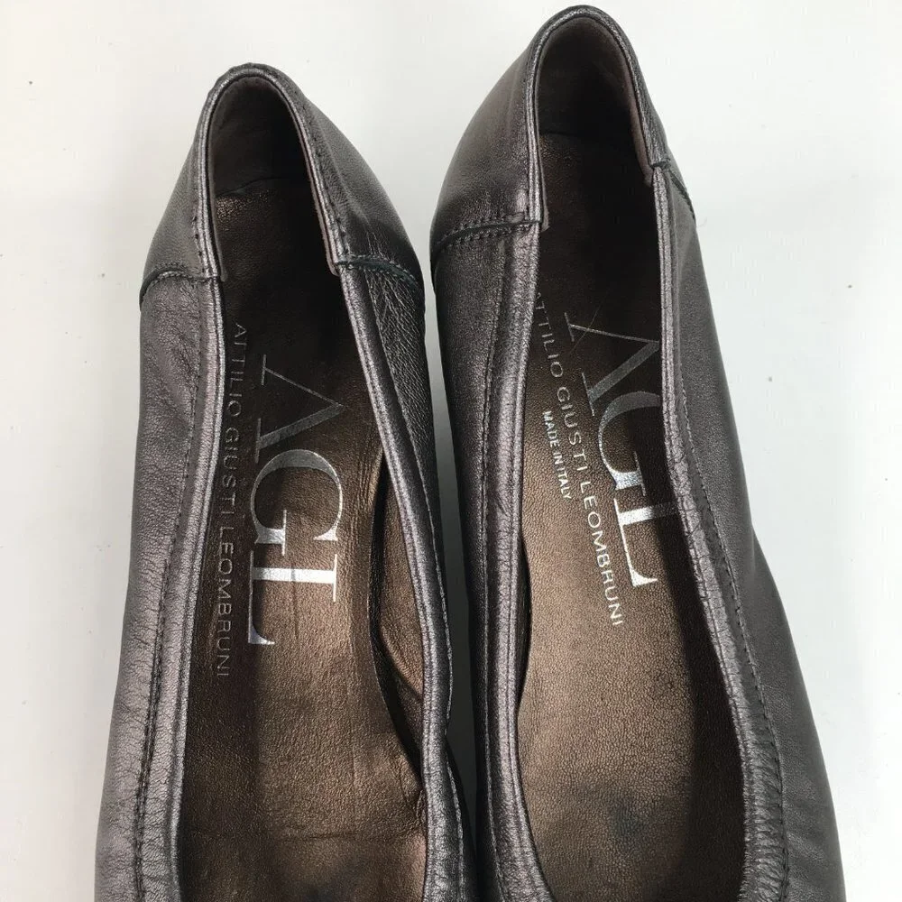 AGL Bronze Metallic Leather Captoe Wedges Pump Size 37